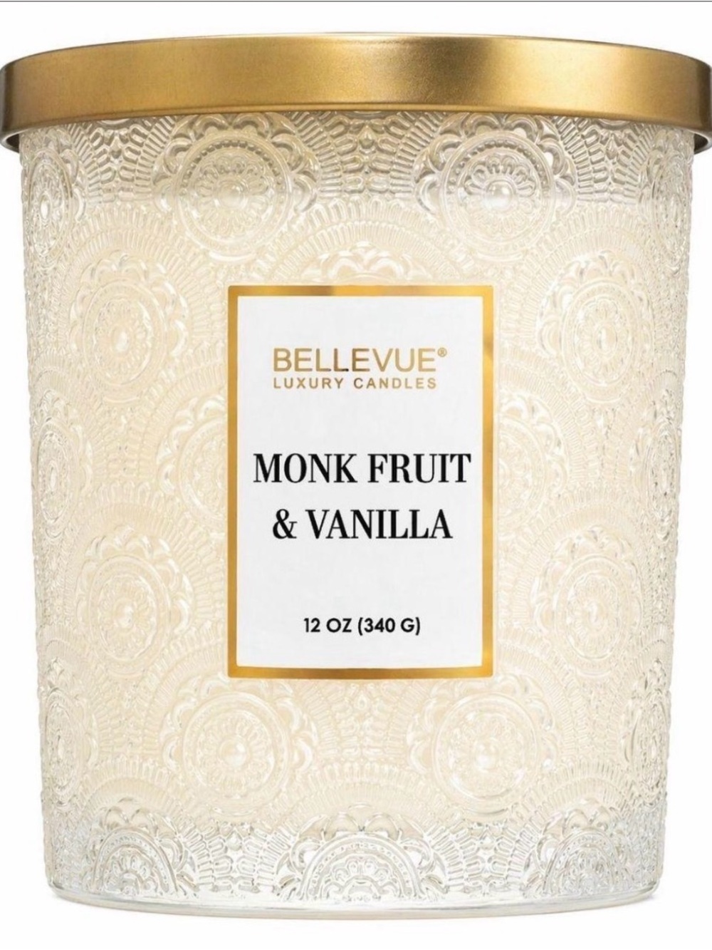 Bellevue Monk Fruit & Vanilla Scented Candle - Cream & Gold